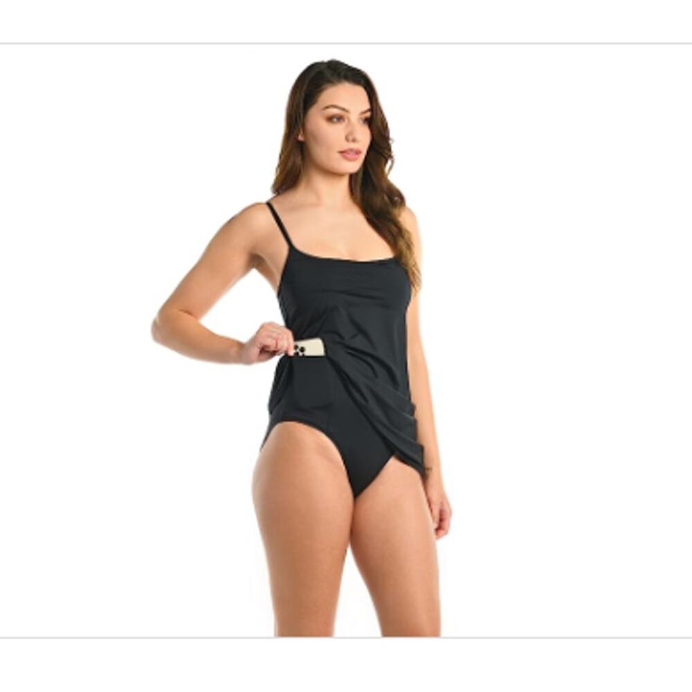 La‎ Blanca Swim Dress One Piece Island Goddess Size 6 UPF 50+ Black LB4ZZ23